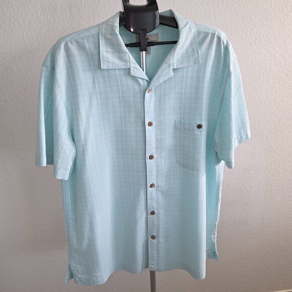 ISLAND SHORES MENS XL GREEN AND WHITE SHORT SLEEVE PLAID SHIRT - Picture 1 of 11